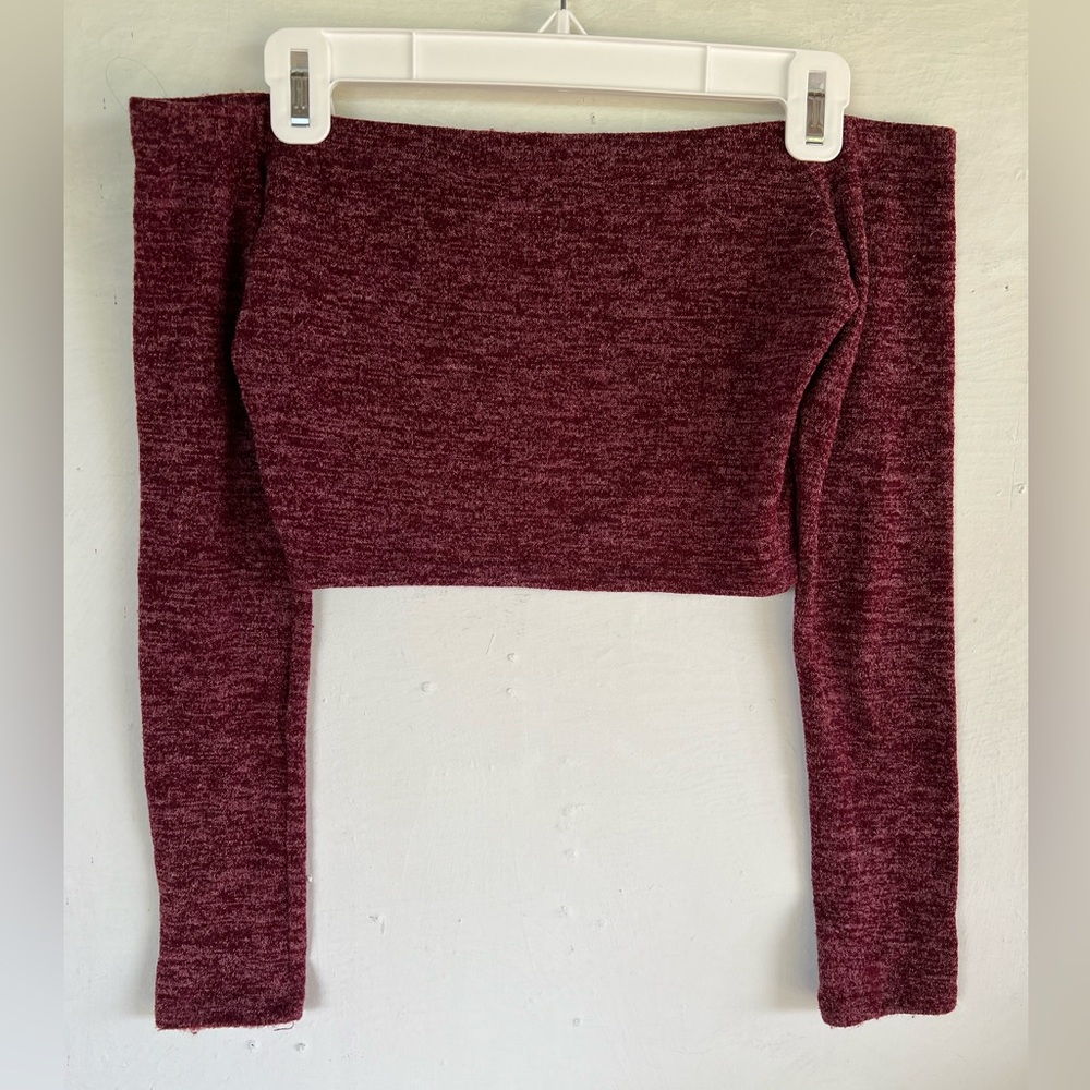 FASHION NOVA 2 Piece Set Heathered Red Mini Skirt Set Strapless Long Sleeve Top - Picture 8 of 8